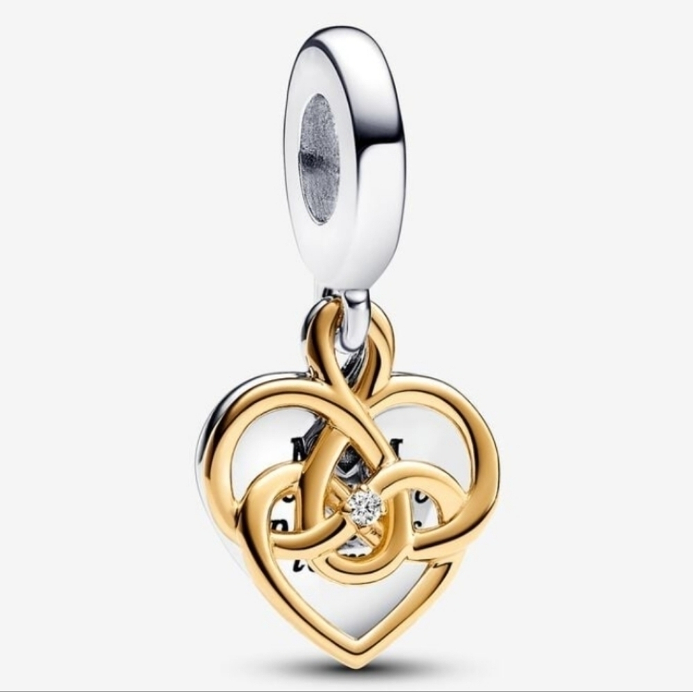 Authentic Pandora Lab-grown Diamond Engravable Mom Double Dangle Charm